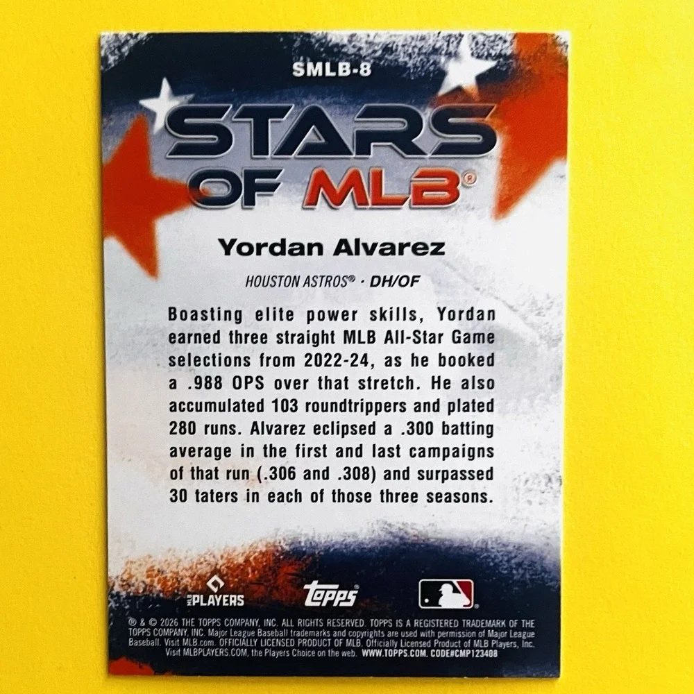 2026 Topps Stars of MLB Yordan Alvarez SMLB-8 Houston Astros Insert‎